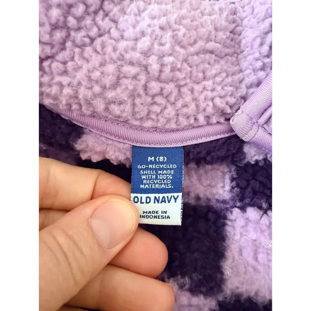 Old Navy Girls Sherpa Zip-Front Jacket - Purple Check
